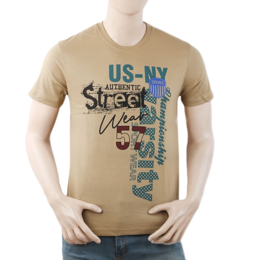 Men's Round Neck Half Sleeves T-Shirt - Beige, Men, T-Shirts And Polos, Chase Value, Chase Value