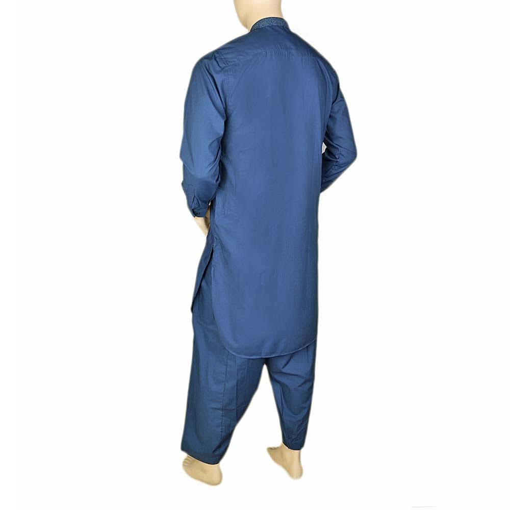 Men's Band Collar Embroidered Shalwar Kameez - Navy Blue, Men, Shalwar Kameez, Chase Value, Chase Value