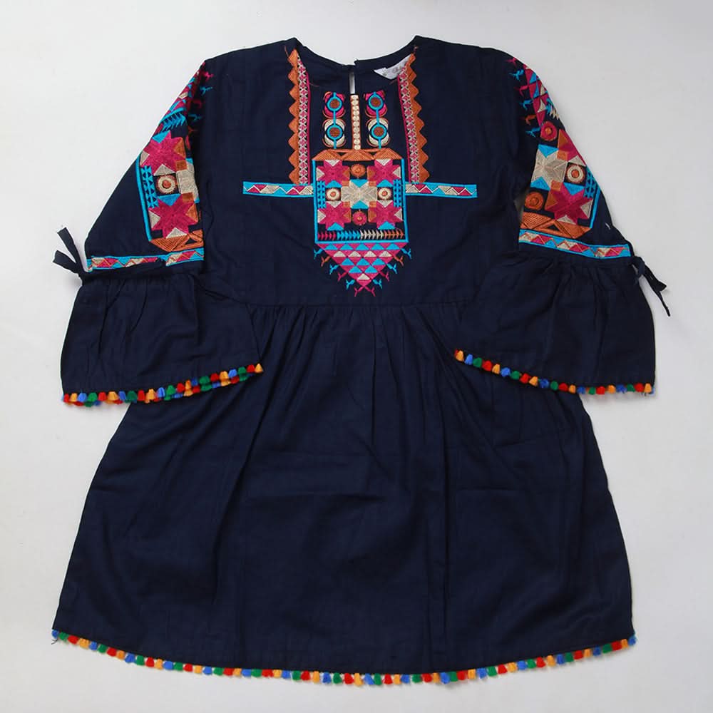 Girls Embroidered Kurti - Navy Blue, Kids, Girls Kurti, Chase Value, Chase Value