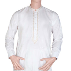 Men's Band Collar Embroidered Shalwar Kameez - OFF White, Men, Shalwar Kameez, Chase Value, Chase Value