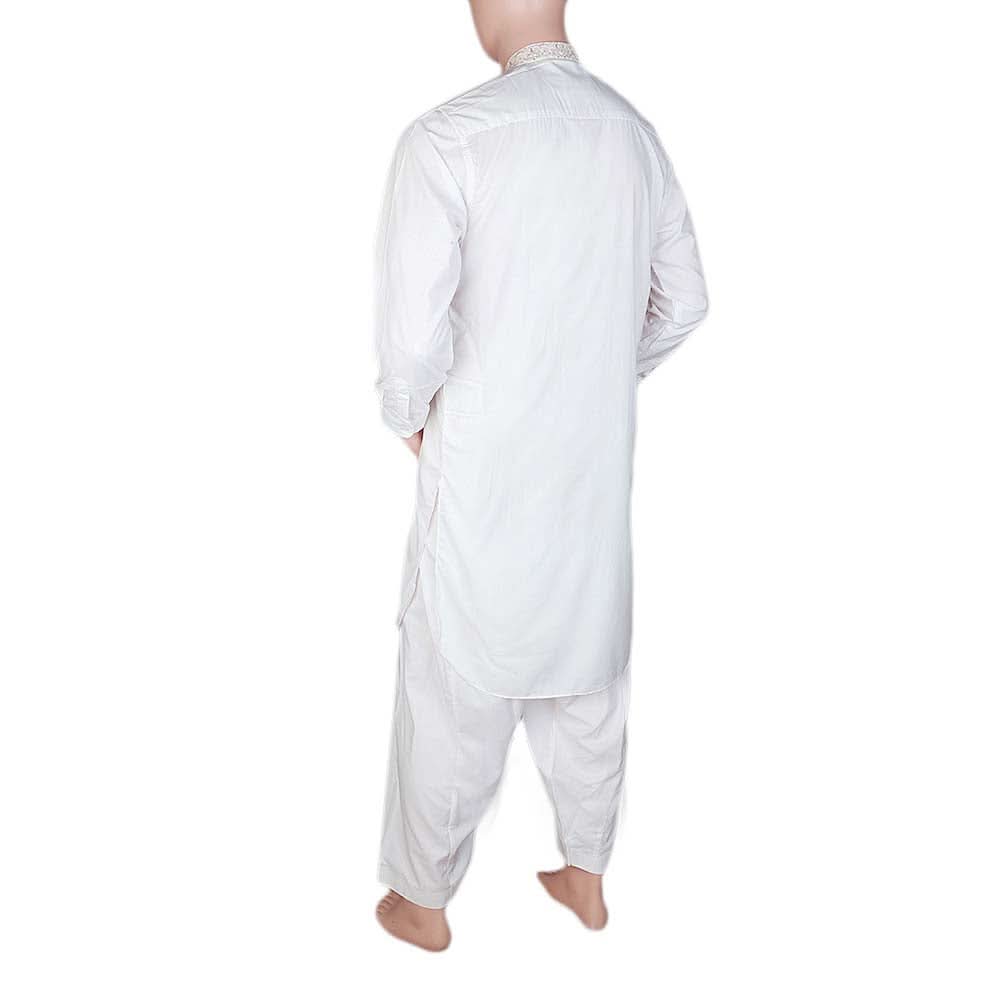 Men's Band Collar Embroidered Shalwar Kameez - OFF White, Men, Shalwar Kameez, Chase Value, Chase Value