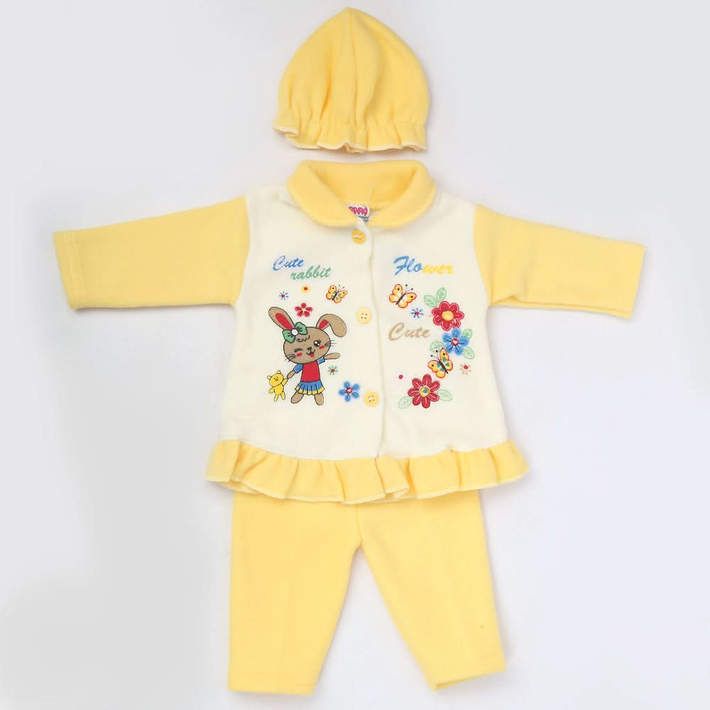 Newborn Girl Full Sleeves Polar Suit 6540 - Yellow, Kids, NB Girls Sets And Suits, Chase Value, Chase Value