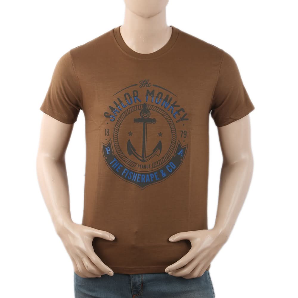 Men's Round Neck Half Sleeves T-Shirt - Brown, Men, T-Shirts And Polos, Chase Value, Chase Value
