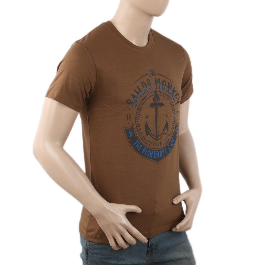 Men's Round Neck Half Sleeves T-Shirt - Brown, Men, T-Shirts And Polos, Chase Value, Chase Value