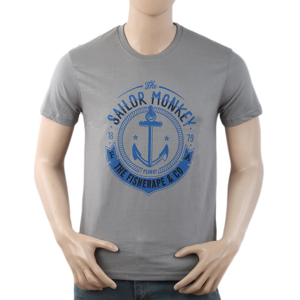 Men's Round Neck Half Sleeves T-Shirt - Grey, Men, T-Shirts And Polos, Chase Value, Chase Value