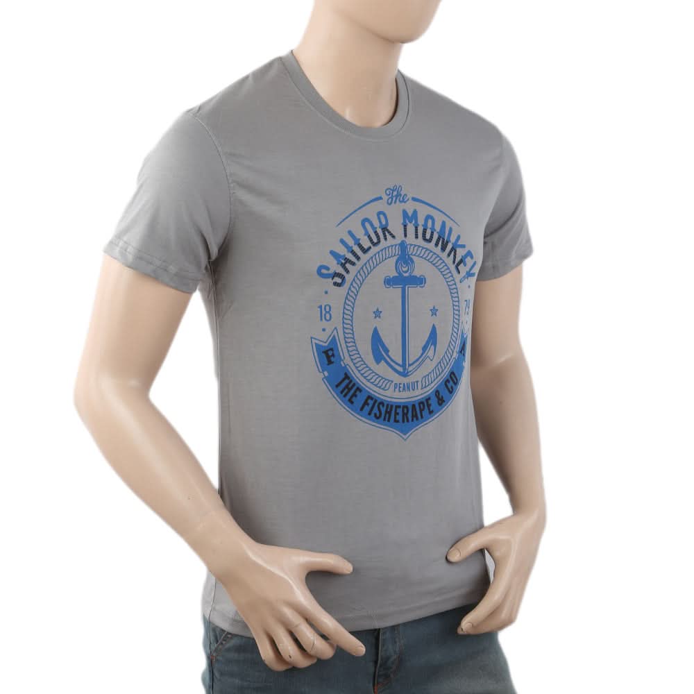 Men's Round Neck Half Sleeves T-Shirt - Grey, Men, T-Shirts And Polos, Chase Value, Chase Value