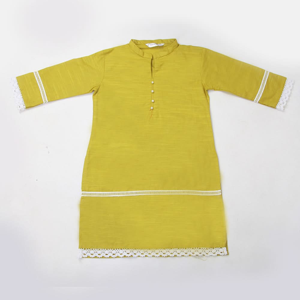Girls Lace Khaddar Kurti - Olive Green, Kids, Girls Kurti, Chase Value, Chase Value