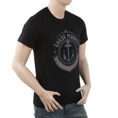 Men's Round Neck Half Sleeves T-Shirt - Black, Men, T-Shirts And Polos, Chase Value, Chase Value