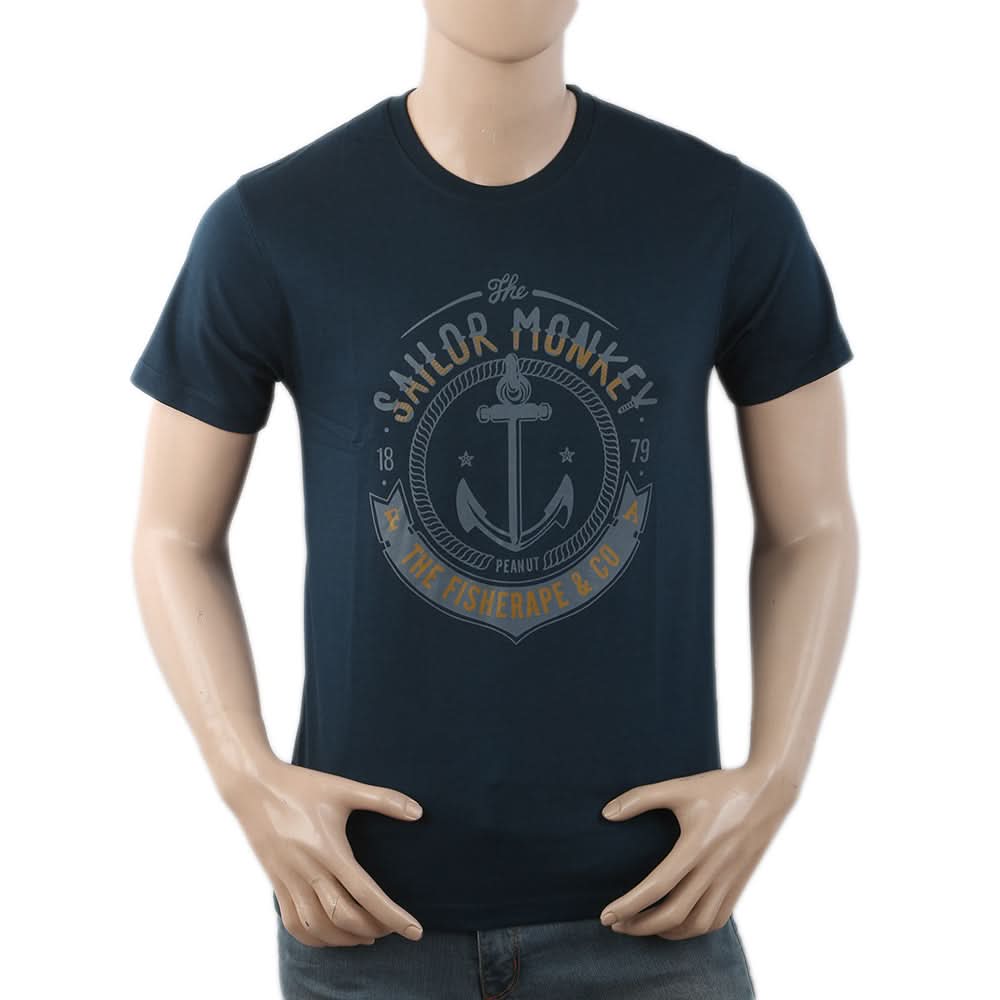 Men's Round Neck Half Sleeves T-Shirt - Steel Green, Men, T-Shirts And Polos, Chase Value, Chase Value