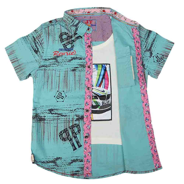 Boys Half Sleeves Printed Shirt - Sky Blue, Kids, Boys Shirts, Chase Value, Chase Value