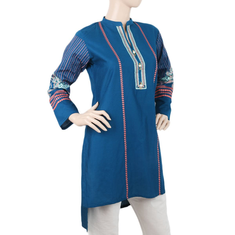 Women's Embroidered Kurti - Steel Blue, Women, Ready Kurtis, Chase Value, Chase Value