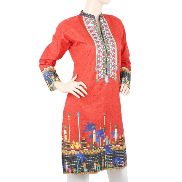 Women's Digital Printed Embroidered Kurti - Red, Women, Ready Kurtis, Eminent, Chase Value