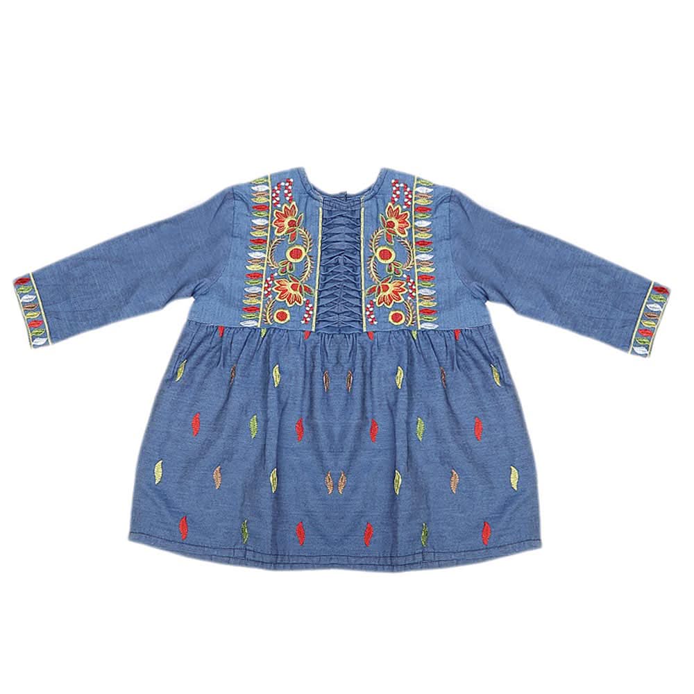 Girls Embroidered Denim Kurti - Blue, Kids, Girls Kurti, Chase Value, Chase Value
