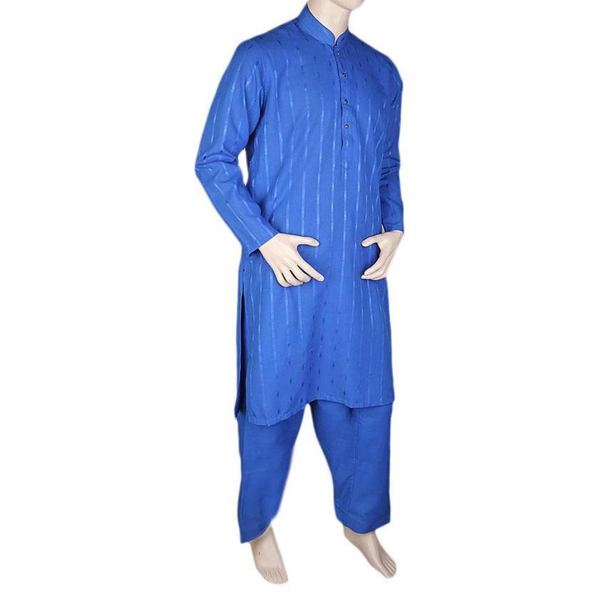 Men's Shalwar Kurta Band Collar -Jacquard- Blue, Men's Fashion, Chase Value, Chase Value