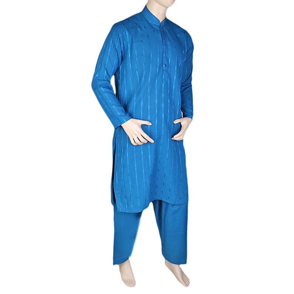 Men's Shalwar Kurta Band Collar -Jacquard- Steel Blue, Men's Fashion, Chase Value, Chase Value
