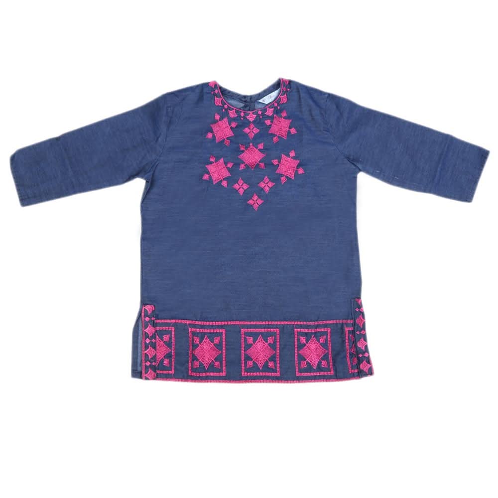 Girls Embroidered Denim Kurti - Blue, Kids, Girls Kurti, Chase Value, Chase Value