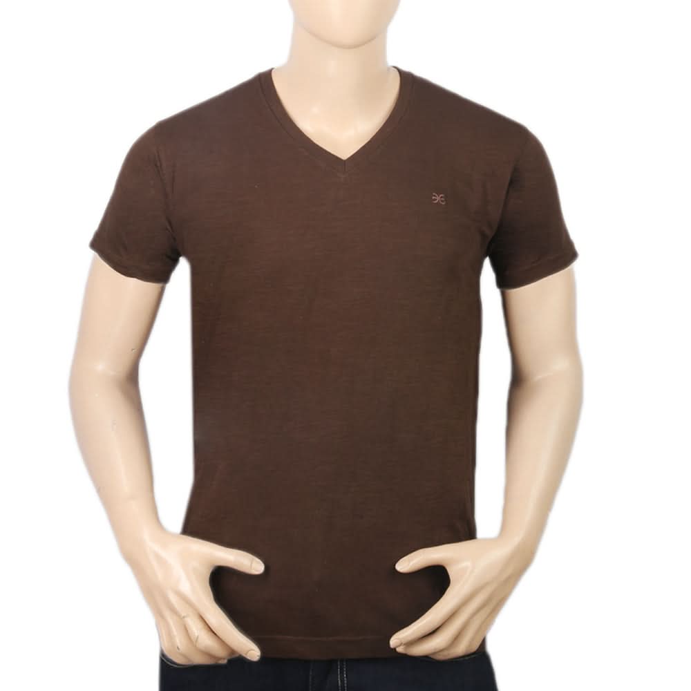 Men's Half Sleeves V Neck T-Shirt - Dark Brown, Men, T-Shirts And Polos, Chase Value, Chase Value