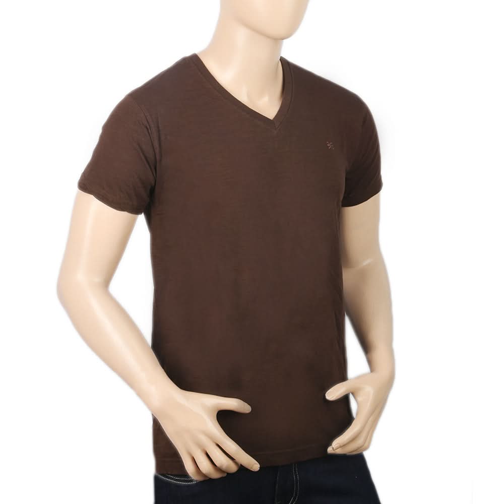 Men's Half Sleeves V Neck T-Shirt - Dark Brown, Men, T-Shirts And Polos, Chase Value, Chase Value