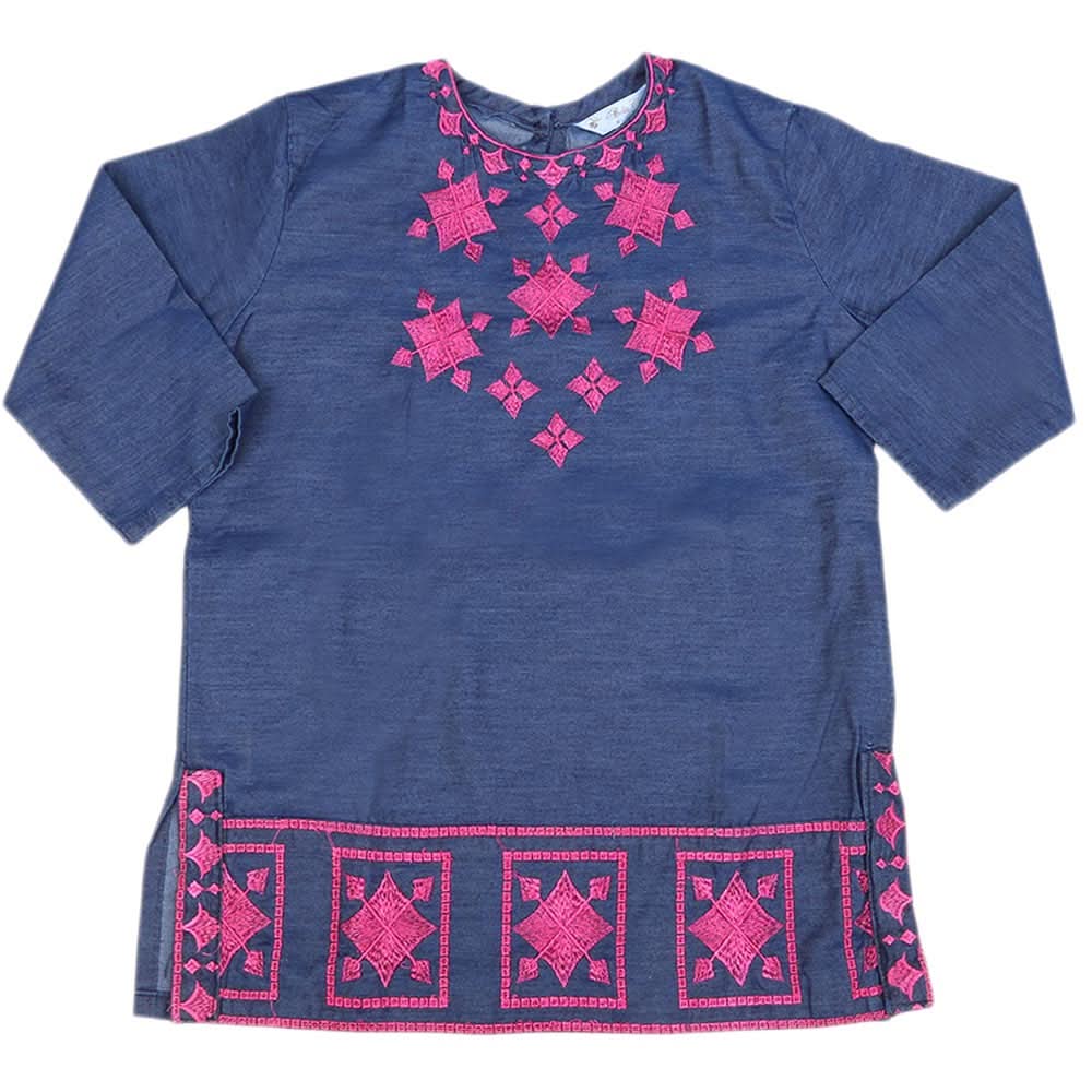 Girls Embroidered Denim Kurti - Blue, Kids, Girls Kurti, Chase Value, Chase Value