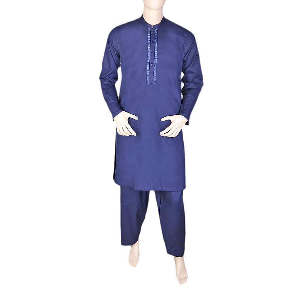 Men's Embroidered Shalwar Kameez Band Collar - Navy Blue, Men, Shalwar Kameez, Chase Value, Chase Value