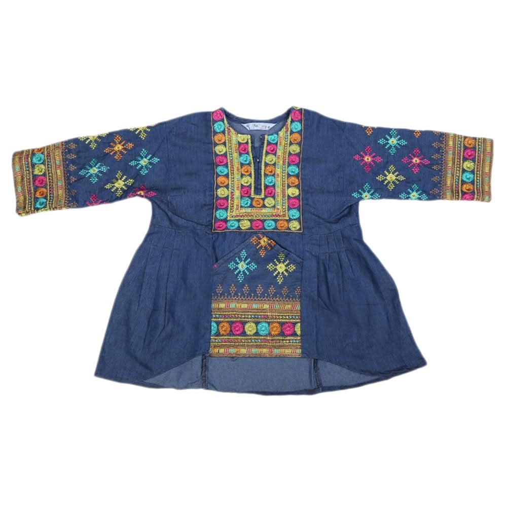 Girls Embroidered Denim Kurti - Blue, Kids, Girls Kurti, Chase Value, Chase Value