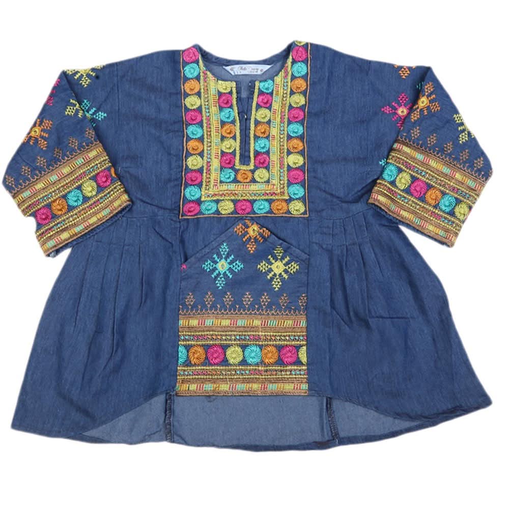 Girls Embroidered Denim Kurti - Blue, Kids, Girls Kurti, Chase Value, Chase Value