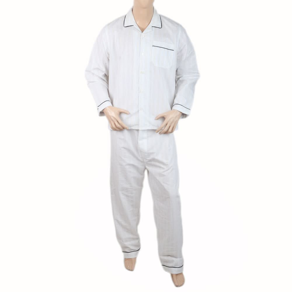 Mens Comfort Stripe Night Suit - White, Men, Nightwear, Chase Value, Chase Value