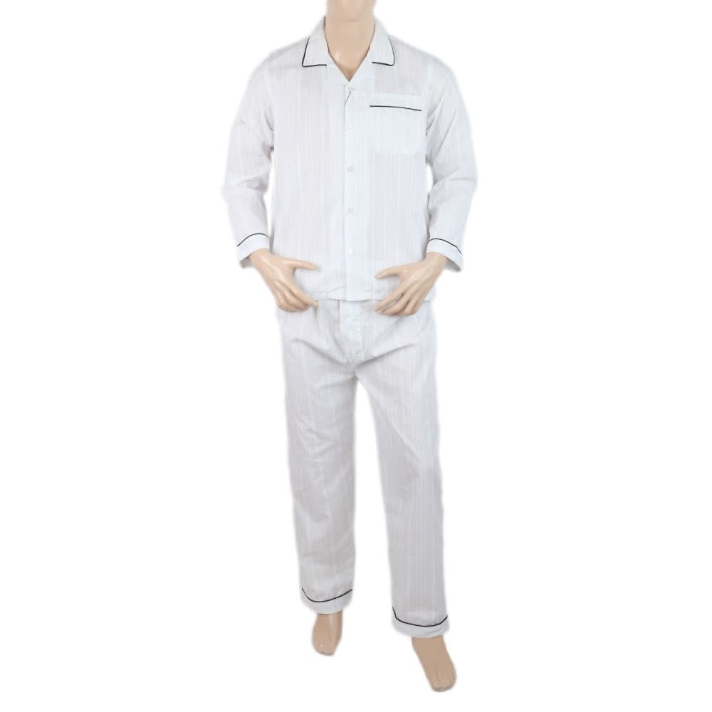 Mens Comfort Stripe Night Suit - White, Men, Nightwear, Chase Value, Chase Value