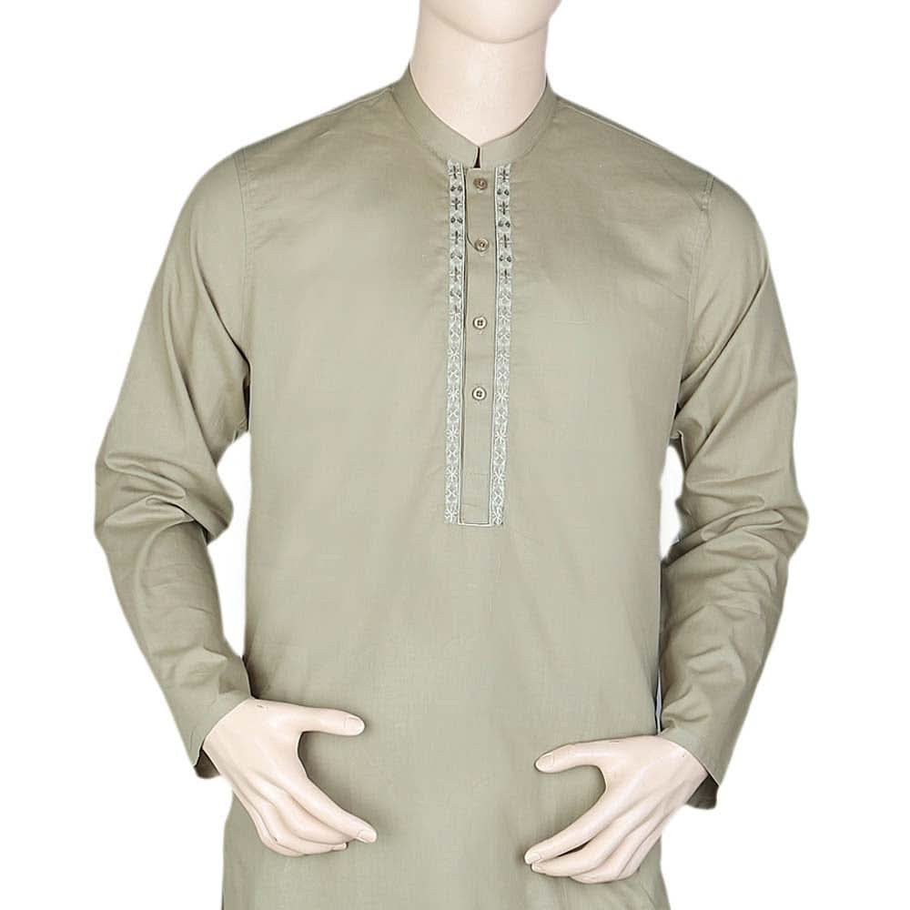 Men's Embroidered Shalwar Kameez Band Collar - Green, Men, Shalwar Kameez, Chase Value, Chase Value