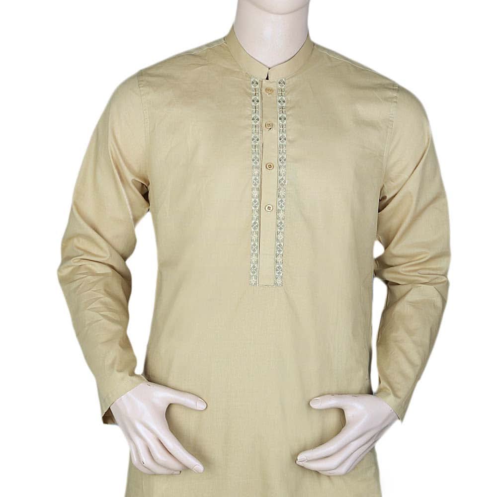 Men's Embroidered Shalwar Kameez Band Collar - Camel, Men, Shalwar Kameez, Chase Value, Chase Value