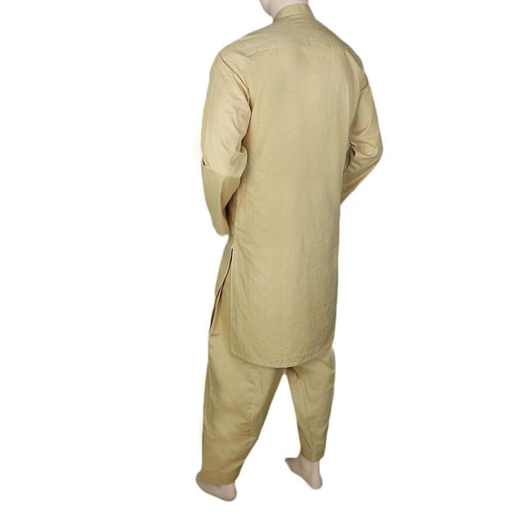 Men's Embroidered Shalwar Kameez Band Collar - Camel, Men, Shalwar Kameez, Chase Value, Chase Value