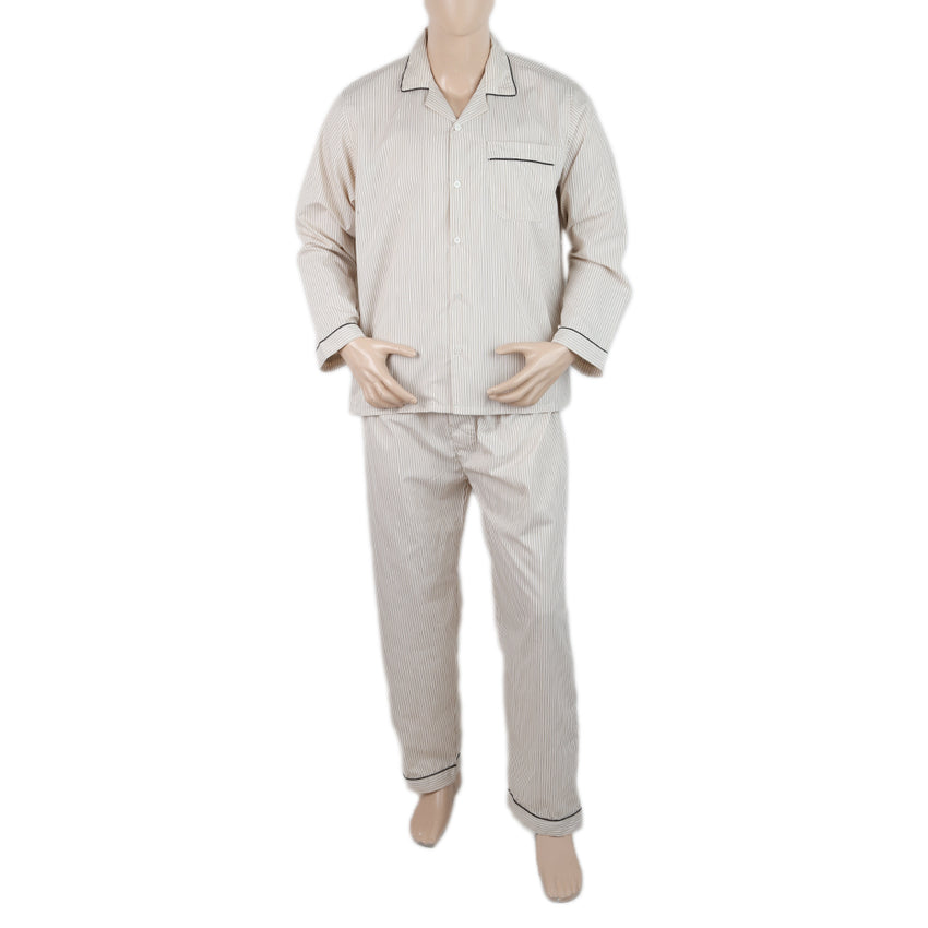 Mens Comfort Stripe Night Suit - Beige, Men, Nightwear, Chase Value, Chase Value