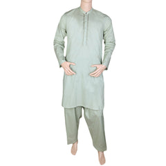 Men's Embroidered Shalwar Kameez Band Collar - Light Green, Men's Fashion, Chase Value, Chase Value