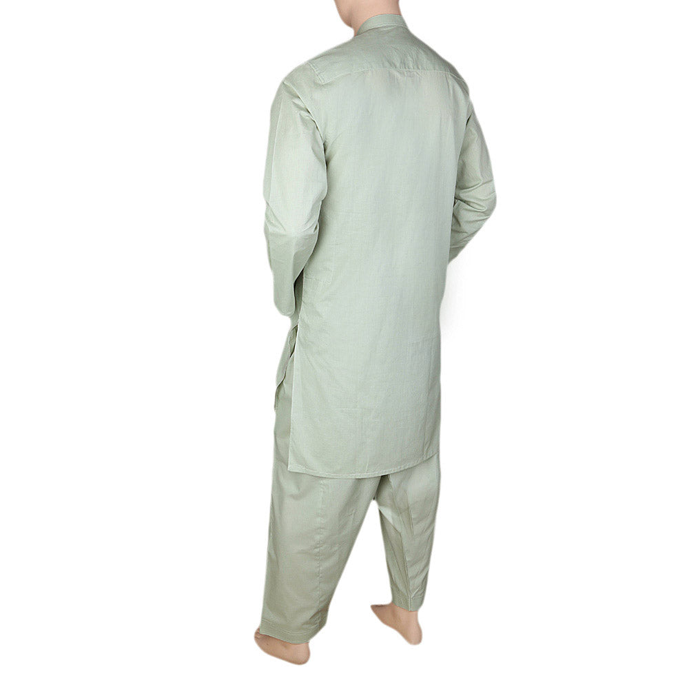 Men's Embroidered Shalwar Kameez Band Collar - Light Green, Men's Fashion, Chase Value, Chase Value