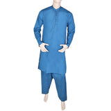Men's Embroidered Shalwar Kameez Band Collar - Steel Blue, Men, Shalwar Kameez, Chase Value, Chase Value