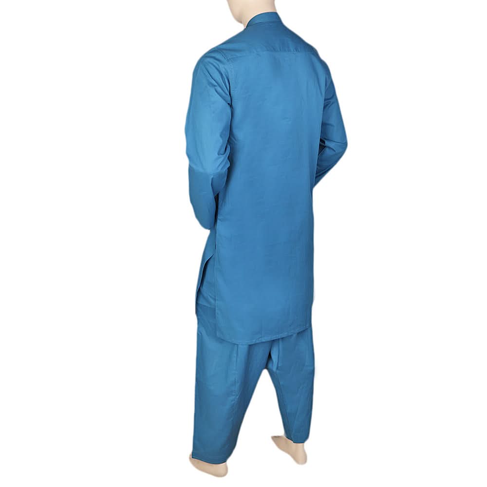 Men's Embroidered Shalwar Kameez Band Collar - Steel Blue, Men, Shalwar Kameez, Chase Value, Chase Value