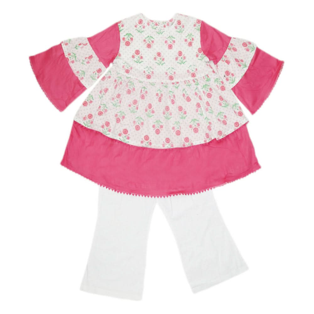 Girls Printed  Cotton Suit 3 Pcs - White, Kids, Girls Sets And Suits, Chase Value, Chase Value