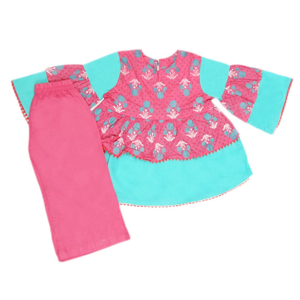 Girls Printed  Cotton Suit 3 Pcs - Pink, Kids, Girls Sets And Suits, Chase Value, Chase Value