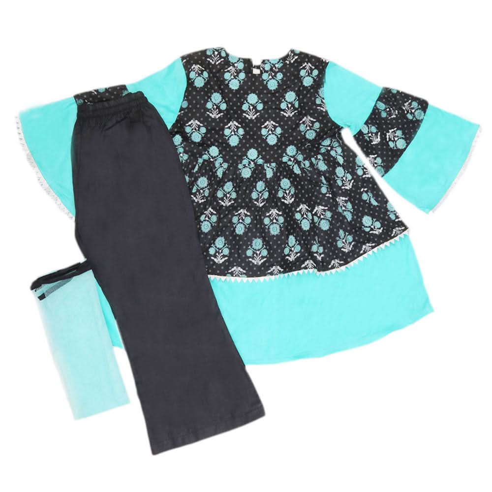 Girls Printed  Cotton Suit 3 Pcs - Black, Kids, Girls Sets And Suits, Chase Value, Chase Value