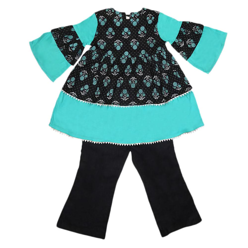 Girls Printed  Cotton Suit 3 Pcs - Black, Kids, Girls Sets And Suits, Chase Value, Chase Value