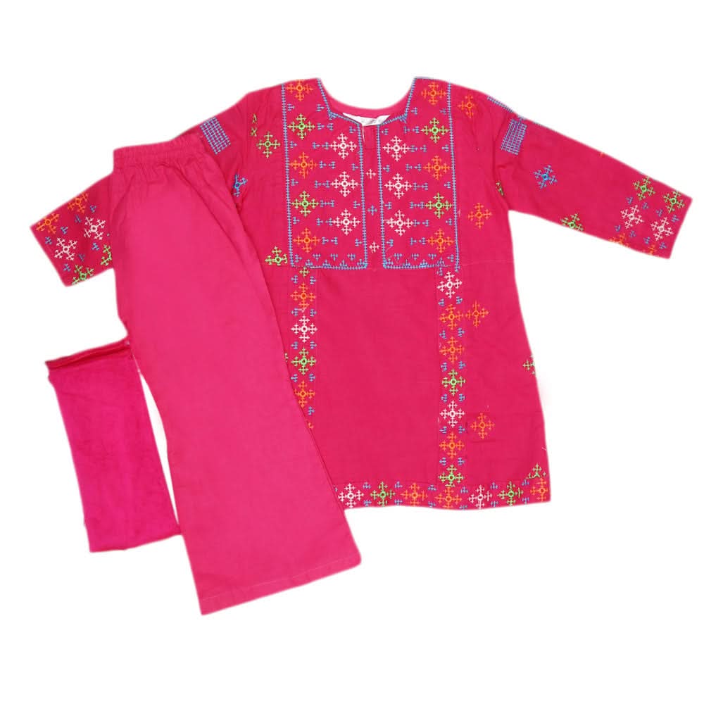 Girls Embroidery  Cotton Suit 3 Pcs - Pink, Kids, Girls Sets And Suits, Chase Value, Chase Value