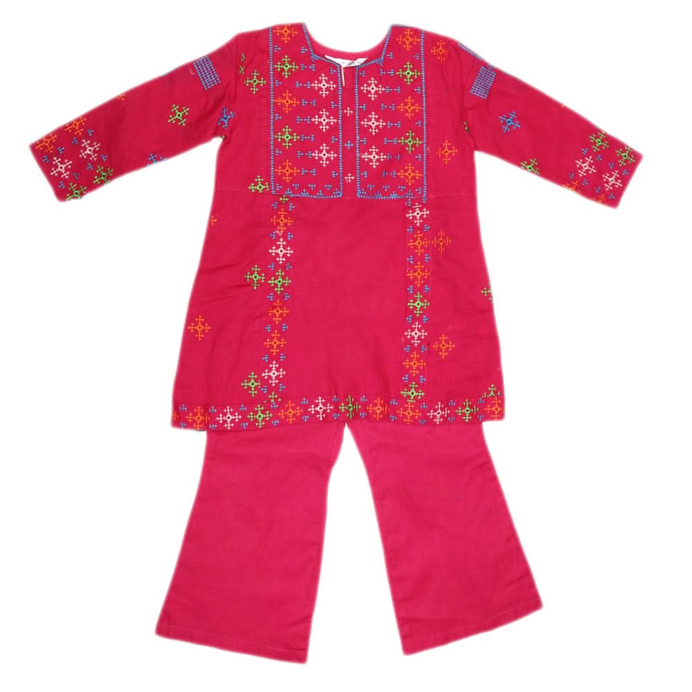 Girls Embroidery  Cotton Suit 3 Pcs - Pink, Kids, Girls Sets And Suits, Chase Value, Chase Value