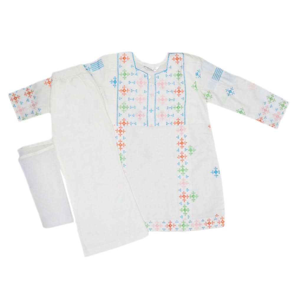 Girls Embroidery  Cotton Suit 3 Pcs - White, Kids, Girls Sets And Suits, Chase Value, Chase Value