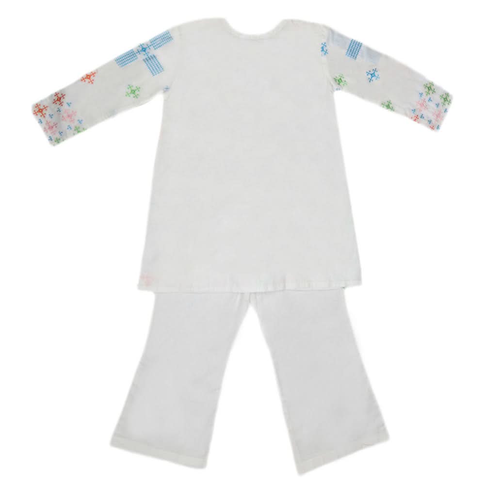 Girls Embroidery  Cotton Suit 3 Pcs - White, Kids, Girls Sets And Suits, Chase Value, Chase Value