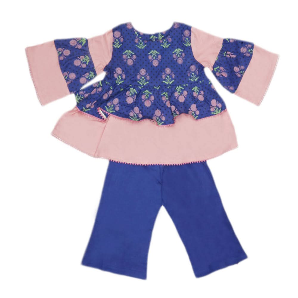 Girls Printed  Cotton Suit 3 Pcs - Royal Blue, Kids, Girls Sets And Suits, Chase Value, Chase Value