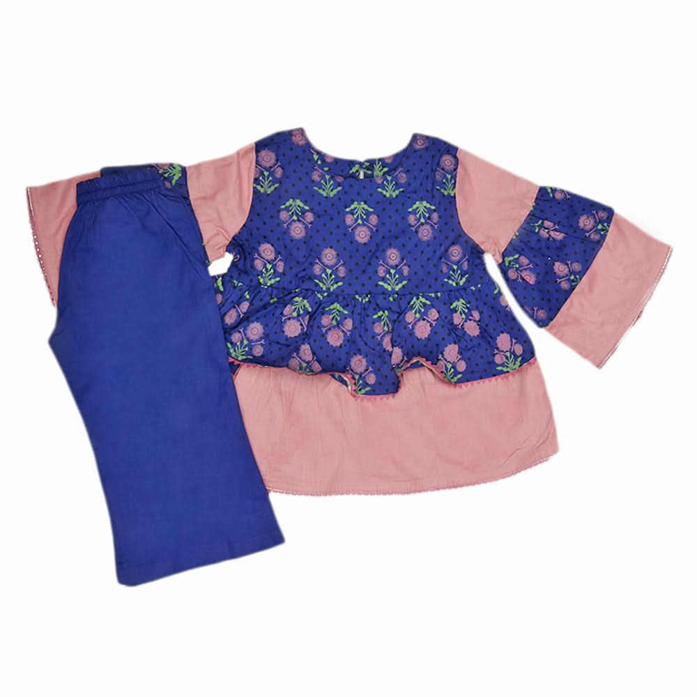 Girls Printed  Cotton Suit 3 Pcs - Royal Blue, Kids, Girls Sets And Suits, Chase Value, Chase Value