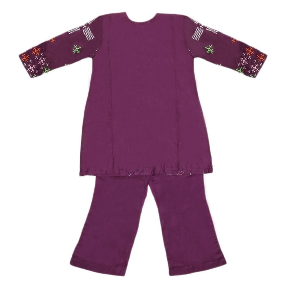 Girls Embroidery  Cotton Suit 3 Pcs - Purple, Kids, Girls Sets And Suits, Chase Value, Chase Value