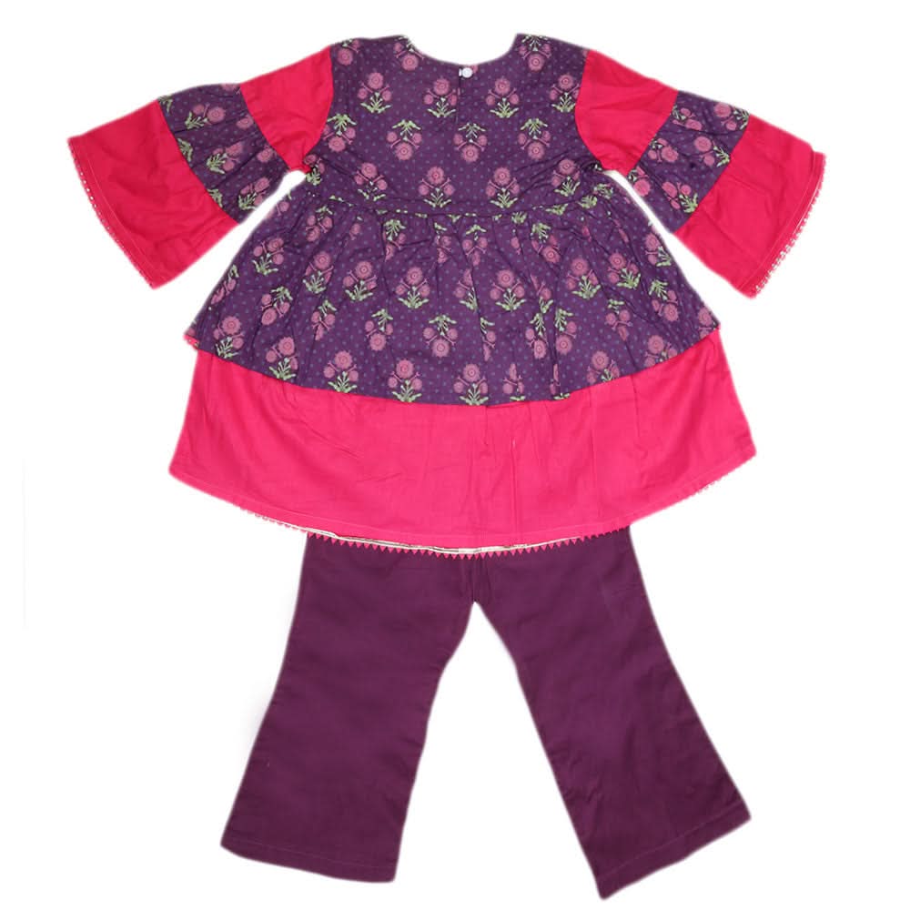 Girls Printed  Cotton Suit 3 Pcs - Purple, Kids, Girls Sets And Suits, Chase Value, Chase Value