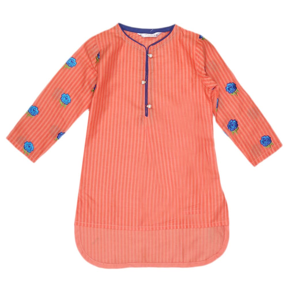 Girls Embroidered Cotton  Kurti - Peach, Kids, Girls Kurti, Chase Value, Chase Value
