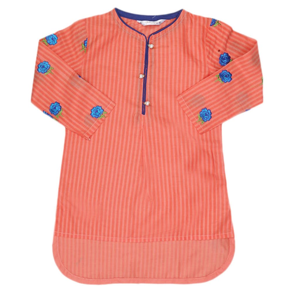 Girls Embroidered Cotton  Kurti - Peach, Kids, Girls Kurti, Chase Value, Chase Value